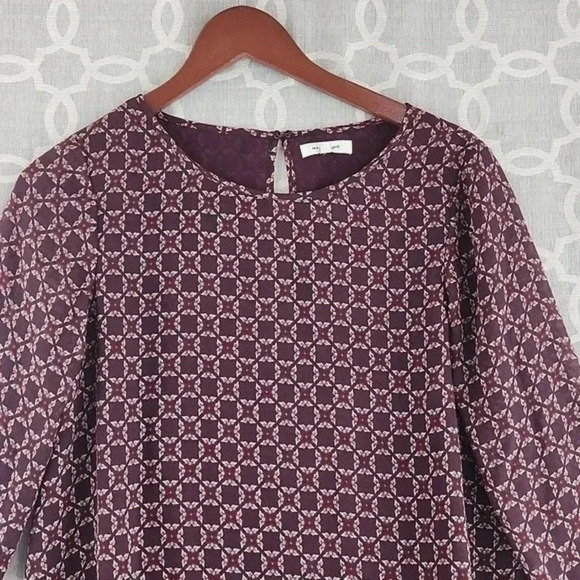 Max Studio Crew Neck‎ Bell Sleeve Geometric Print Chiffon S - Picture 3 of 10